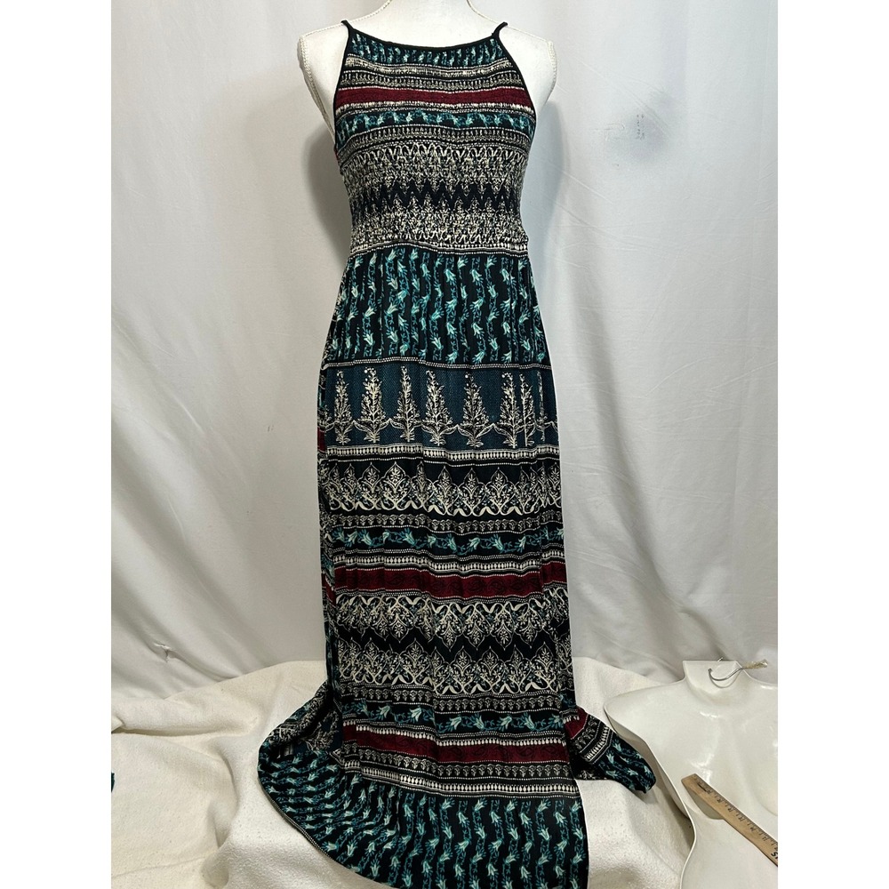American Rag Maxi Dress Medium Sleeveless‎ Teal Red Patterned Casual Boho